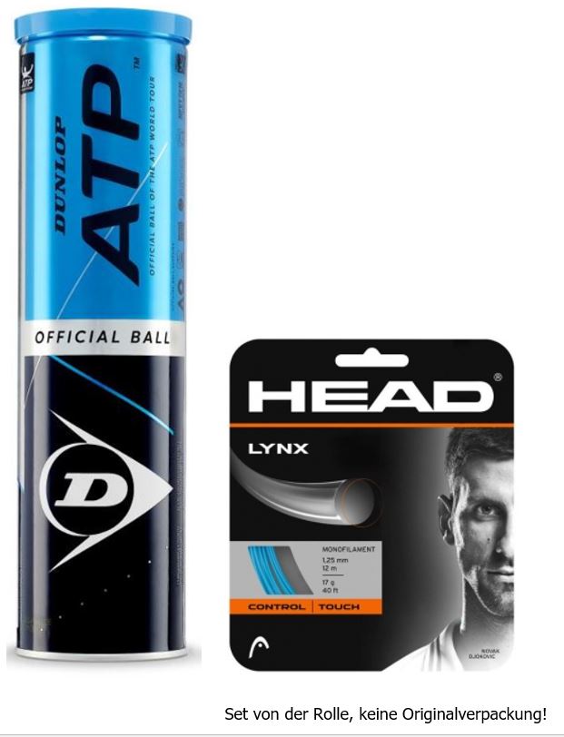 Dunlop ATP 4er blau mit 1 Set 12m Head Lynx 1.25 gelb